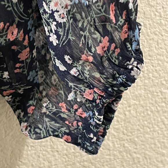 MUCHE MUCHETTE Off Shoulder Floral Tiered Mini Dress Navy Pink Size OS - Picture 7 of 9